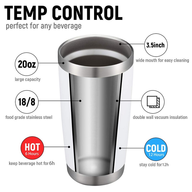 COMOOO 20oz/8Pack White Tumbler Double Wall Vacuum Insulated Coffee Travel Mug Stainless Steel Tumbler Bulk with Lid and Straw Powder Coated Insulated Coffee Cup for Cold & Hot Drinks (White, 8 Pack) - Image 2